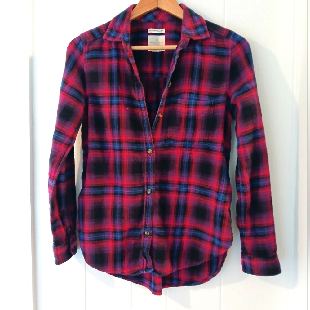 American Eagle Outfitters, Flannel, Plaid Boyfriend Fit, Size XS